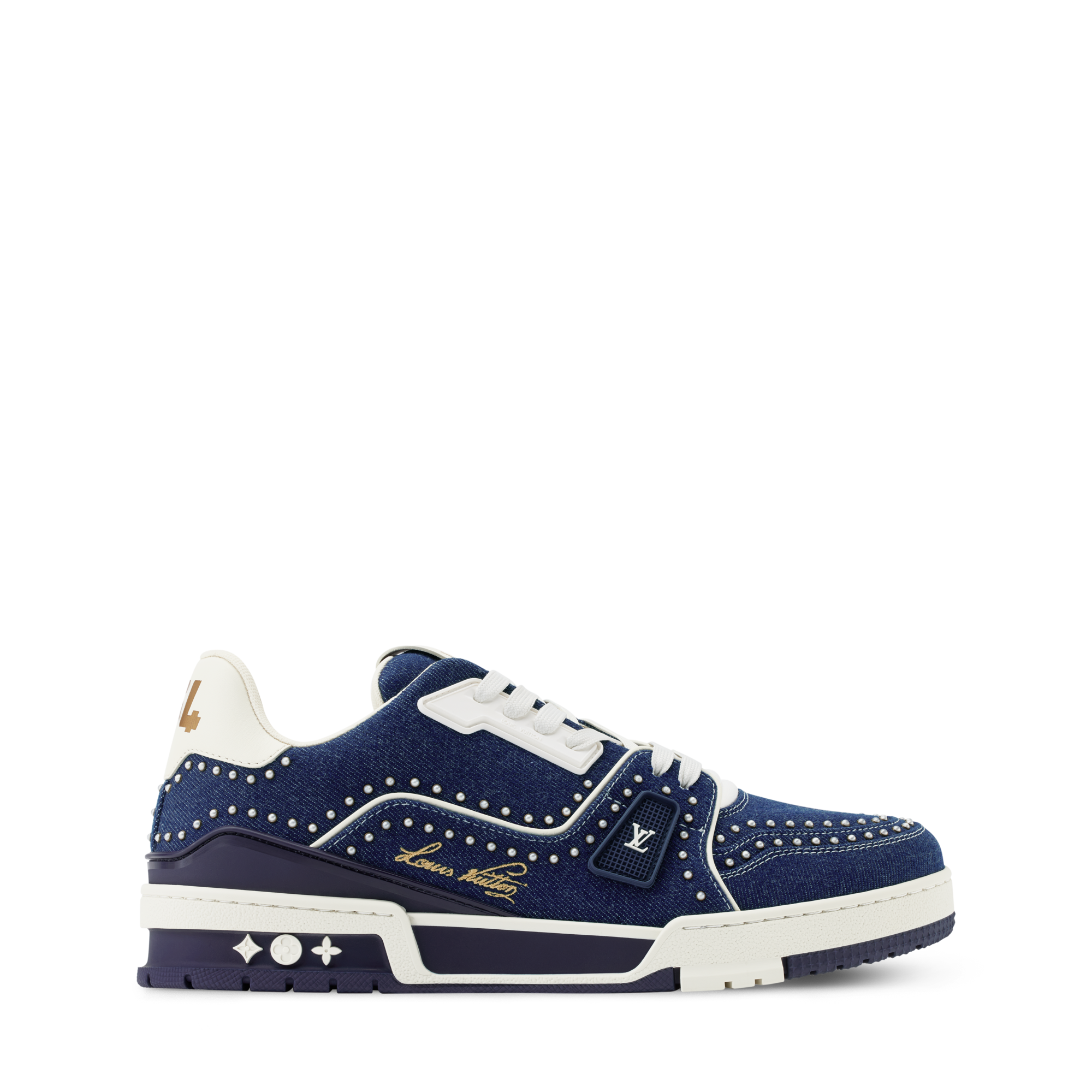  Zapatos Tenis <ul>
  <li>Color azul índigo</li>
  <li>Denim/perlas Swarovski™</li>
  <li>Cordones</li>
  <li>Detalles distintivos</li>
  <li>Suela de goma con flores Monograma</li>
  <li>El artículo se ha fabricado en Italia</li>
</ul> | Louis Vuitton ® (Ampliar producto)